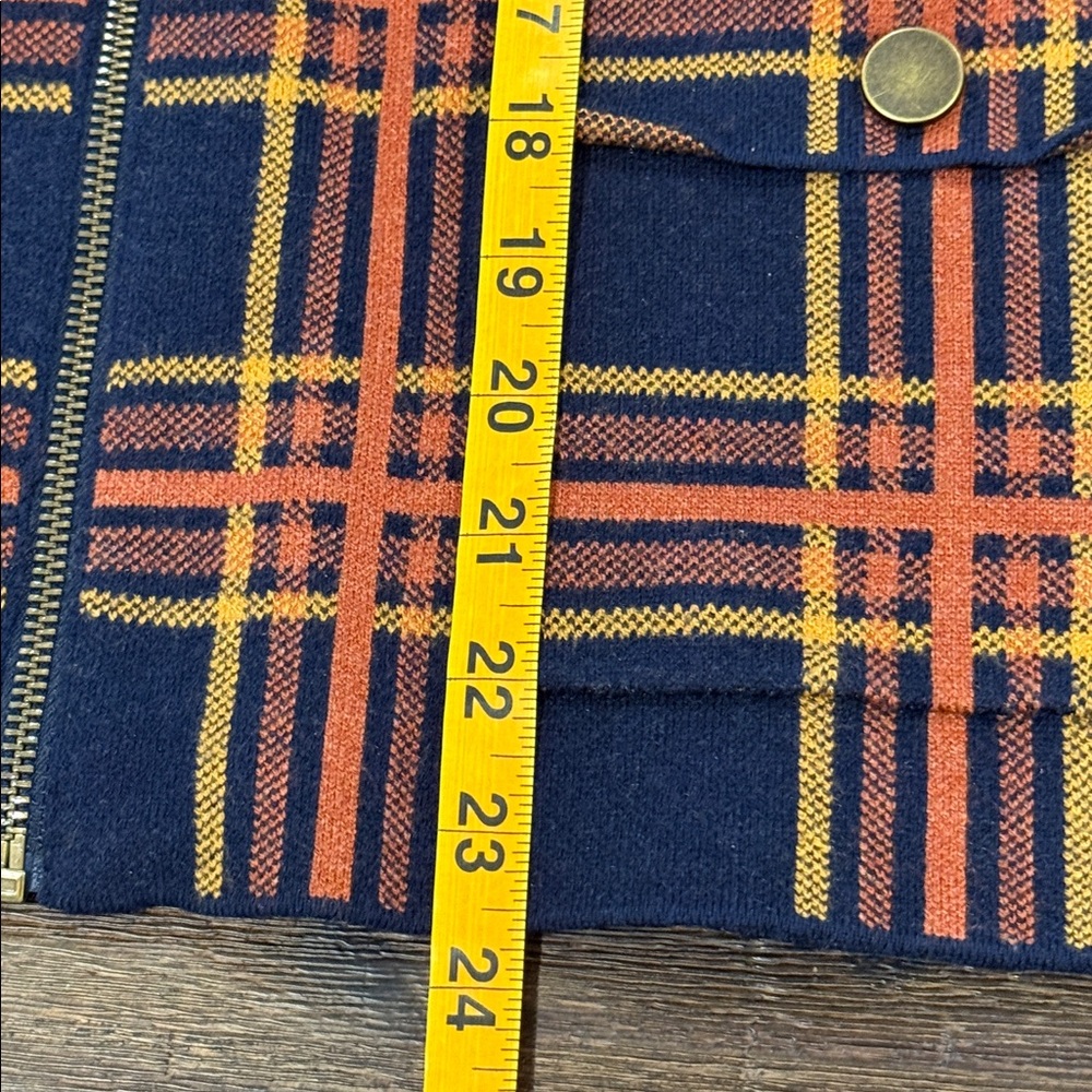 Rachel Zoe Plaid Zip Front Sweater Jacket Shacket Navy Blue Orange NWOT XS - Picture 13 of 16